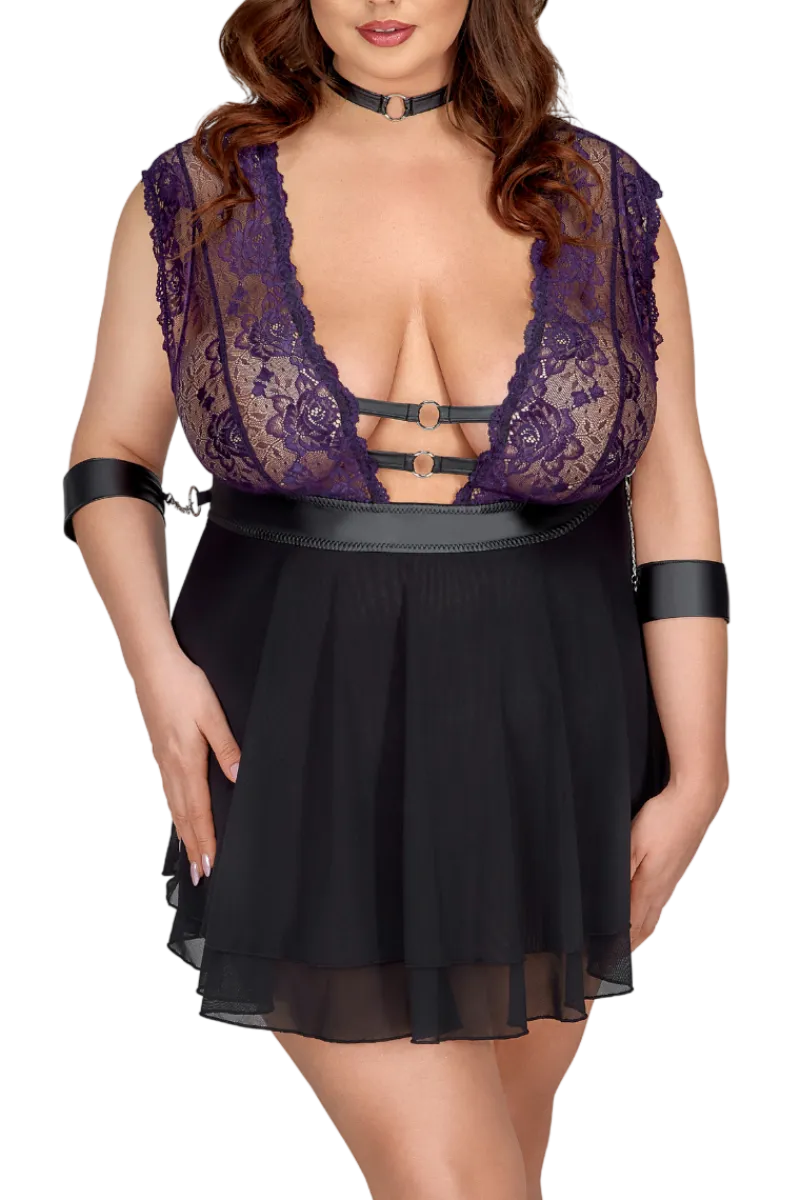 Cottelli Collection Plus Size Negligee & Babydoll * Bondage Babydoll Plus Size lila schwarz