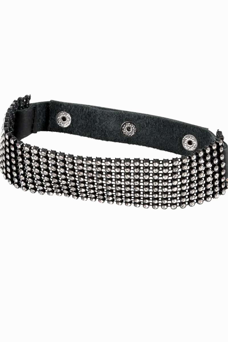 Bad Kitty Körperschmuck * Halsband mit Strasssteinen - Spaltleder