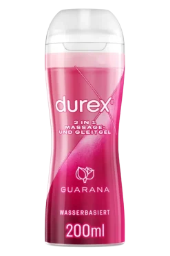 Durex Gleitgel & Massageöl * 2in1 Gleit- und Massagegel - 200ml - Wasserbasis Guarana Aroma - Play