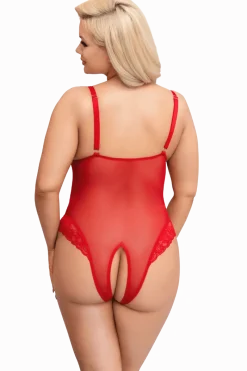 Cottelli Collection Plus Size Bodys * Ouvert Body mit Spitze rot Plus Size