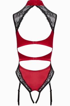 Cottelli Collection Bodys * Ouvert-Body rot schwarz mit Spitze