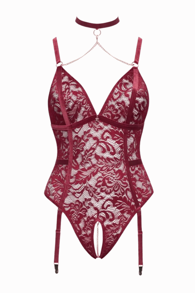 Cottelli Collection Plus Size Bodys * Ouvert Spitzen-Strapsbody in rot Plus Size