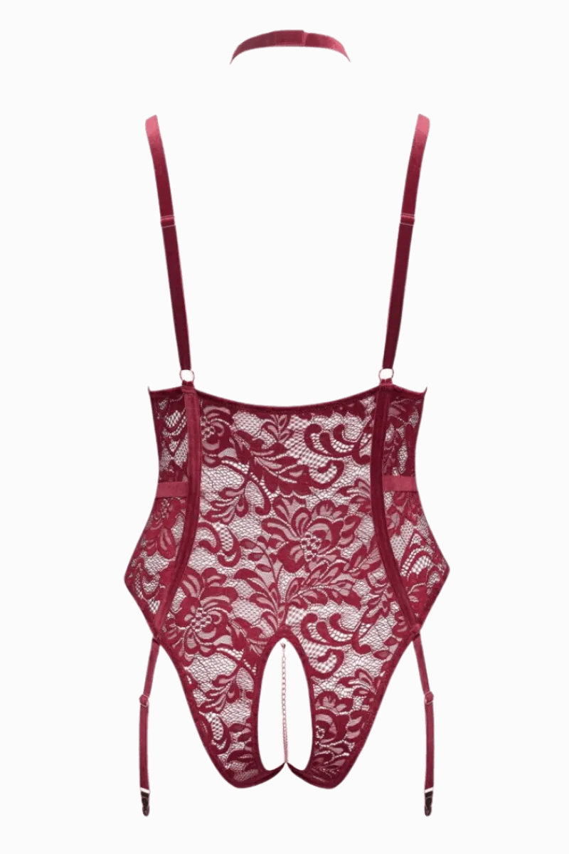 Cottelli Collection Plus Size Bodys * Ouvert Spitzen-Strapsbody in rot Plus Size
