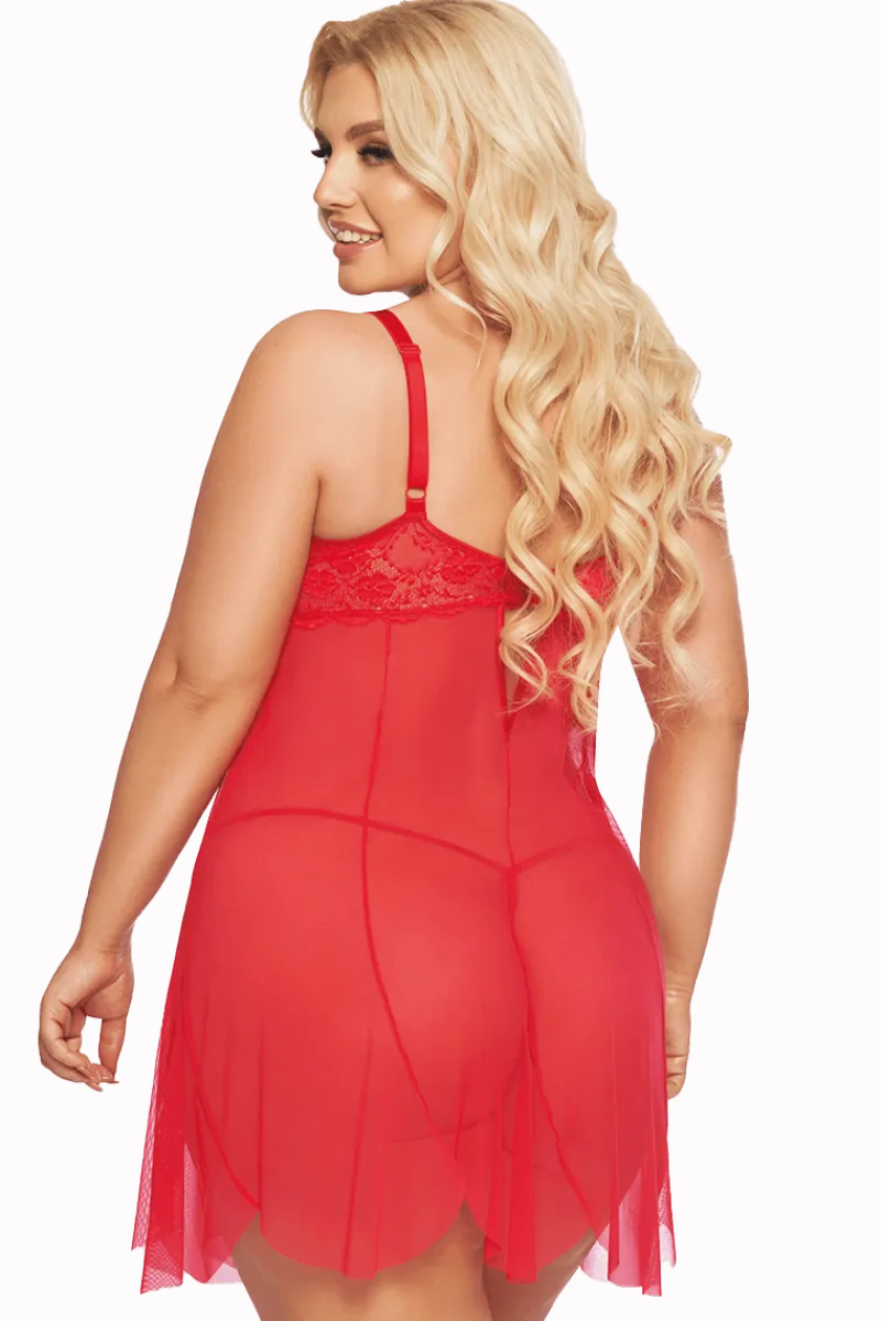 Softline Negligee & Babydoll * Rotes Babydoll aus Spitze und Tüll Plus Size