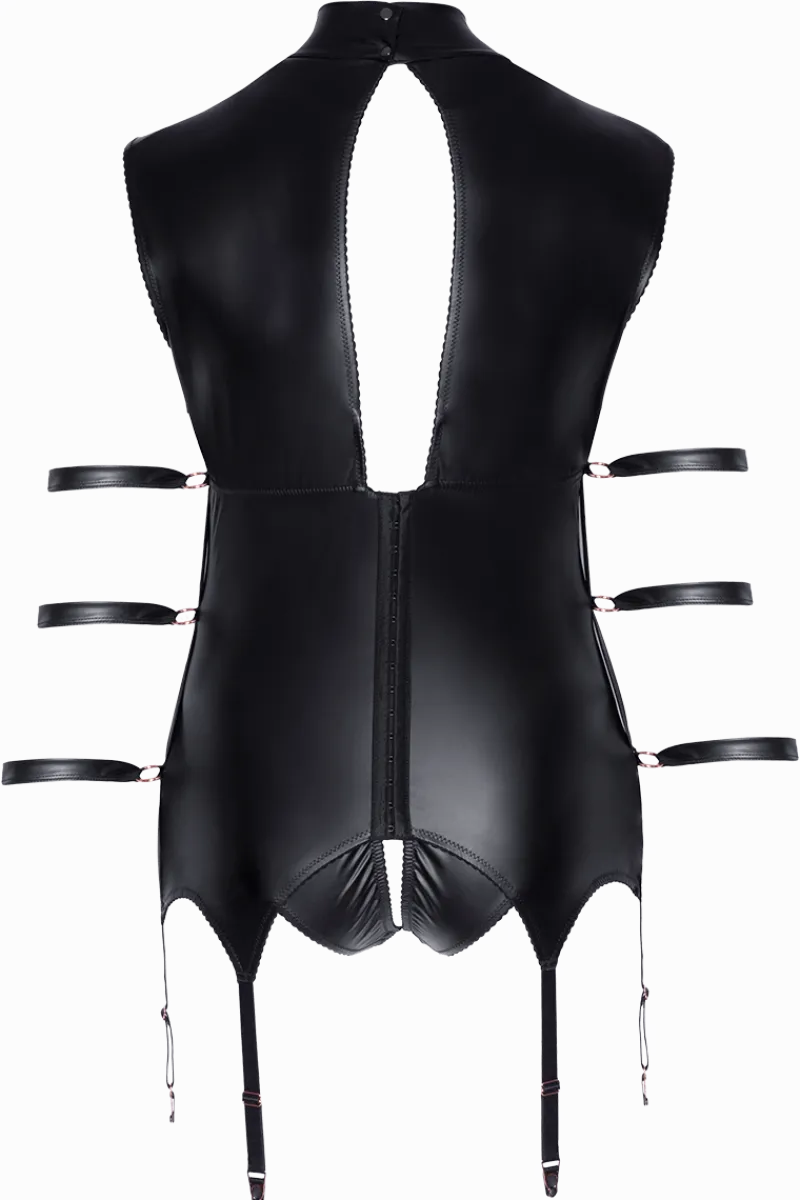 Cottelli Collection Plus Size Strapscorsagen|Kinky * schwarzes Bondage Wetlook Strapshemd Plus Size