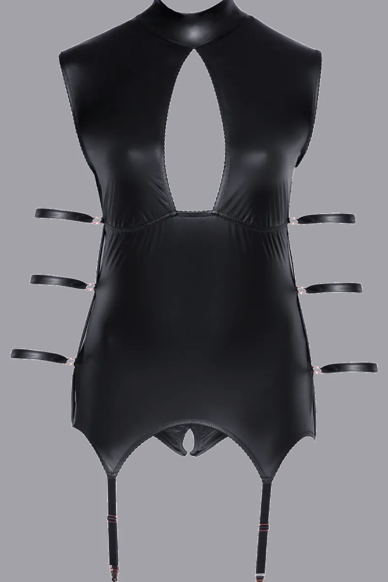 Cottelli Collection Plus Size Strapscorsagen|Kinky * schwarzes Bondage Wetlook Strapshemd Plus Size