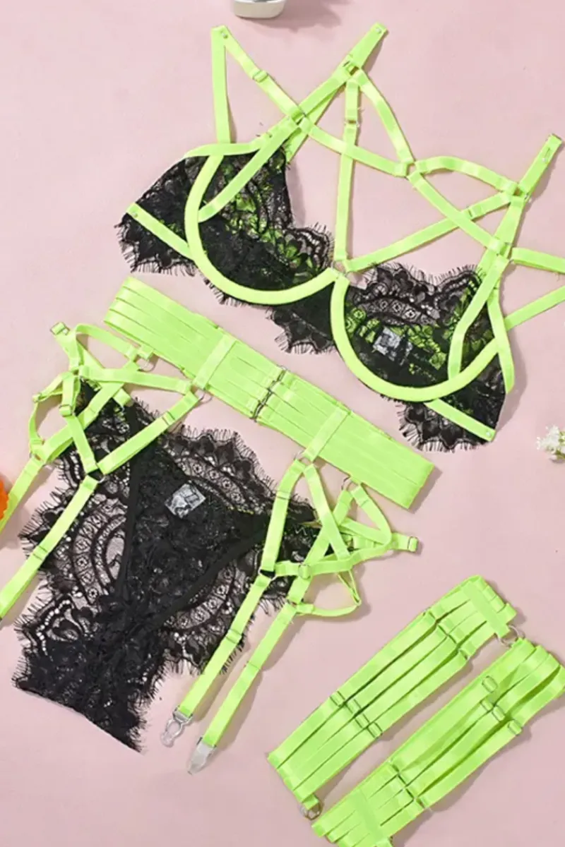 Liebeslust Reizwäsche Sets|Neon Dessous * 4tg. Deou et it Netz chwarz neon
