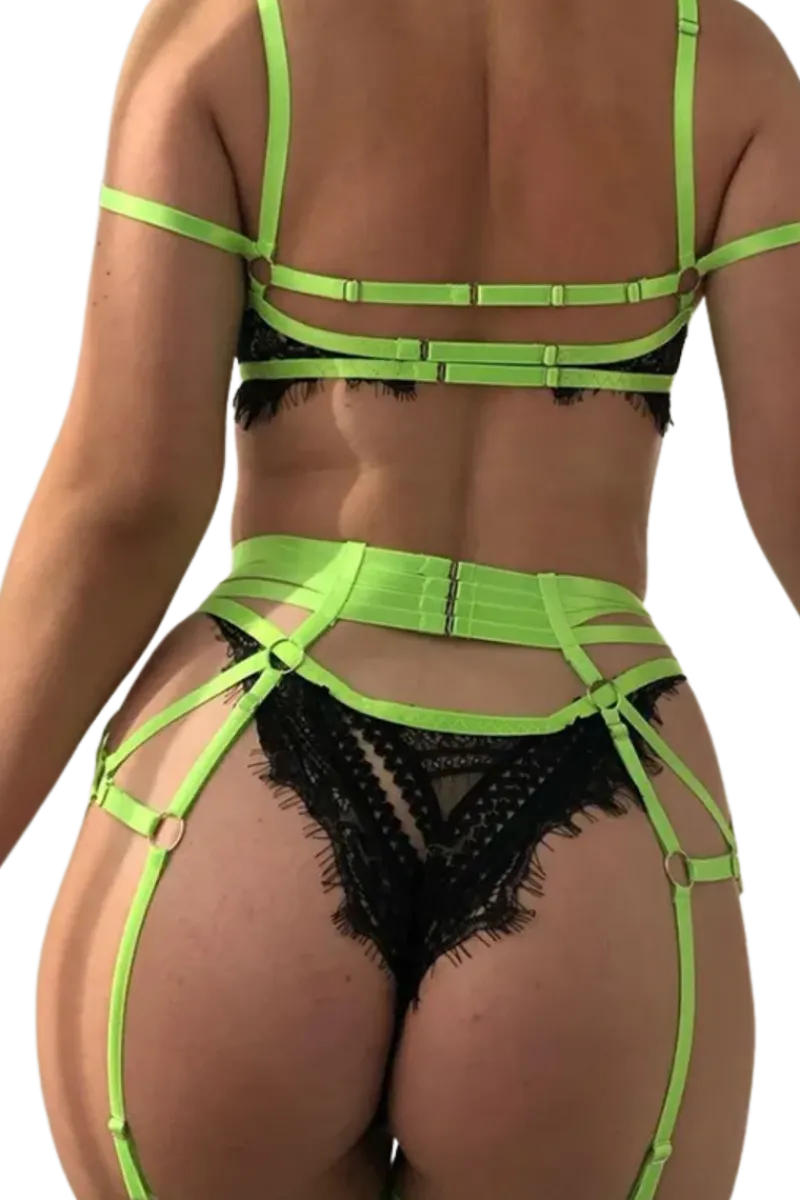 Liebeslust Reizwäsche Sets|Neon Dessous * 4tg. Deou et it Netz chwarz neon