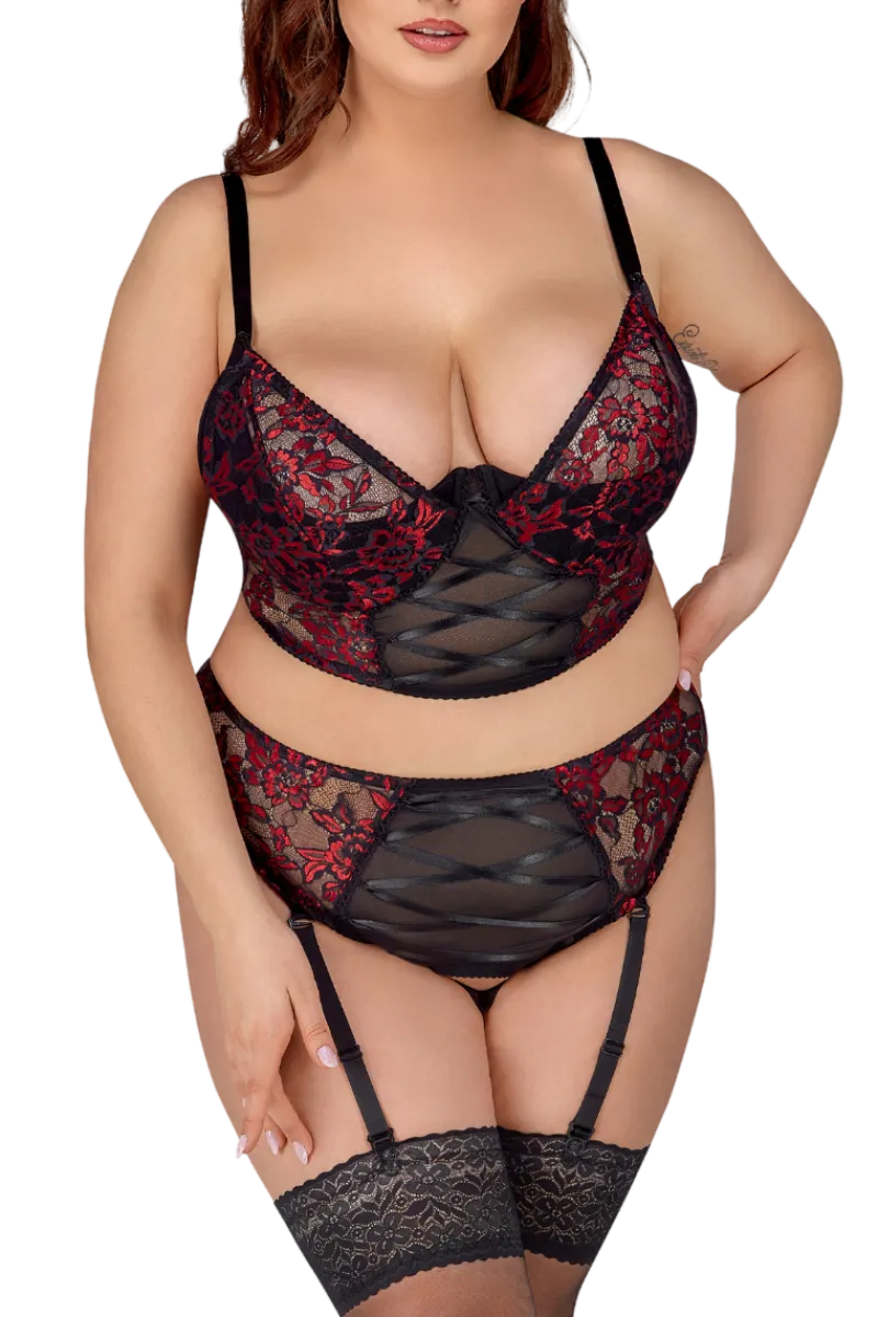 Cottelli Collection Plus Size Reizwäsche Sets * 2tlg. Dessous Set Plus Size rot schwarz