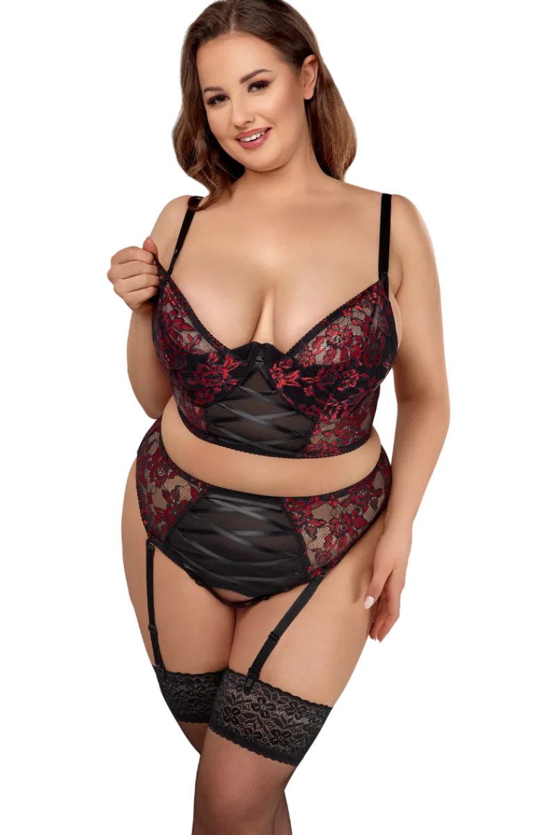 Cottelli Collection Plus Size Reizwäsche Sets * 2tlg. Dessous Set Plus Size rot schwarz