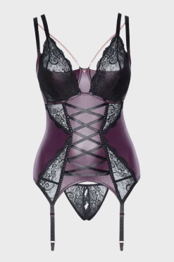 Cottelli Collection Plus Size Strapscorsagen * 2tlg Strapshemd-Set lila/schwarz